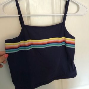 Rainbow cropped dark blue halter top